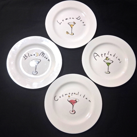 Pottery Barn Martini Plates Dishes Barware Set Of Four 7.5" Cocktail Snack - Picture 12 of 17